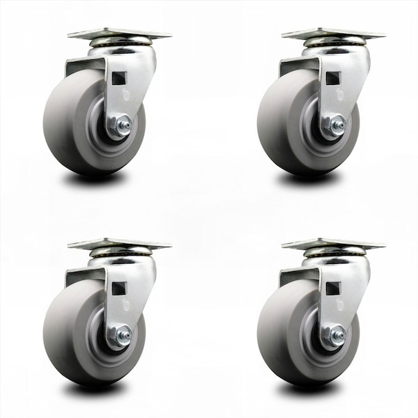 4 Inch Thermoplastic Rubber Wheel Swivel Caster Set with Ball Bearings SCC
